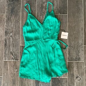 superdown Emerald Green Satin Romper